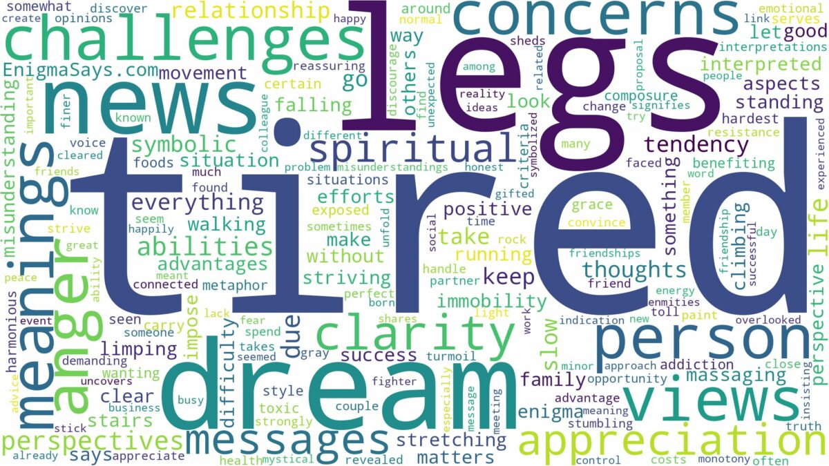 dream about tired legs and related dreams with their meanings in a word cloud