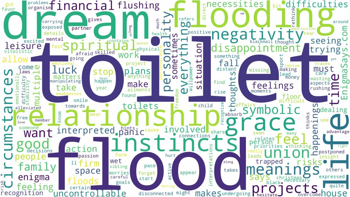 dreaming of toilet flooding and related dreams with their meanings in a word cloud