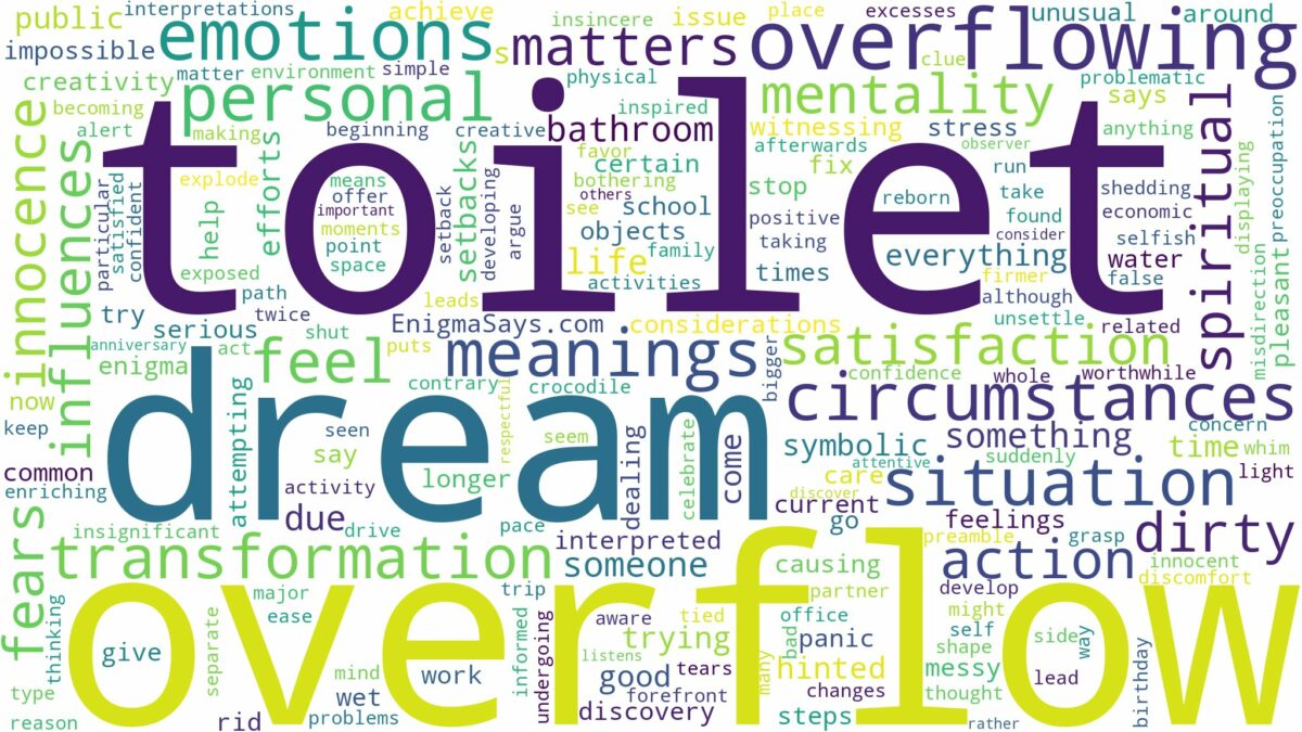 dreaming of toilet overflowing and related dreams with their meanings in a word cloud