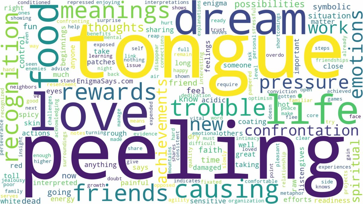 dreaming of tongue peeling and related dreams with their meanings in a word cloud