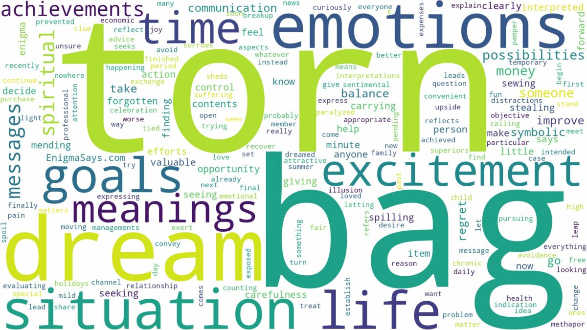 dream about torn bag and related dreams with their meanings in a word cloud