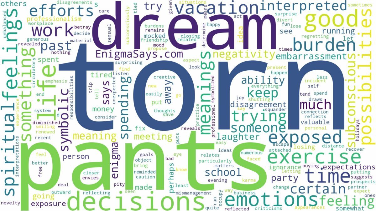 dream about torn pants and related dreams with their meanings in a word cloud