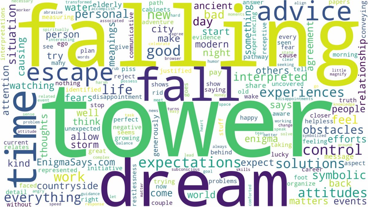 dreaming of tower falling and related dreams with their meanings in a word cloud