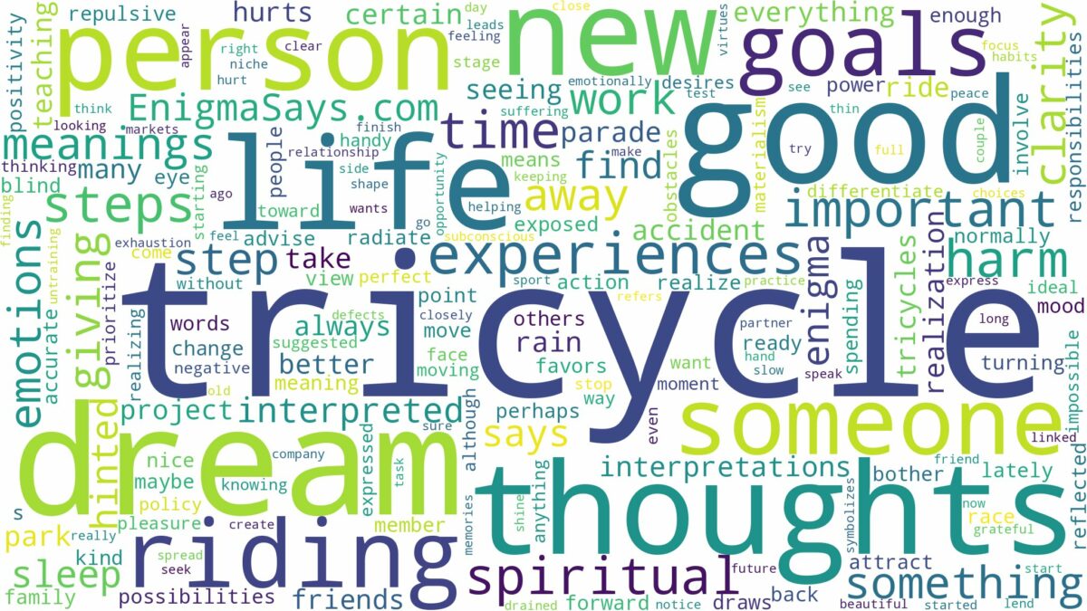 dream about tricycle and related dreams with their meanings in a word cloud