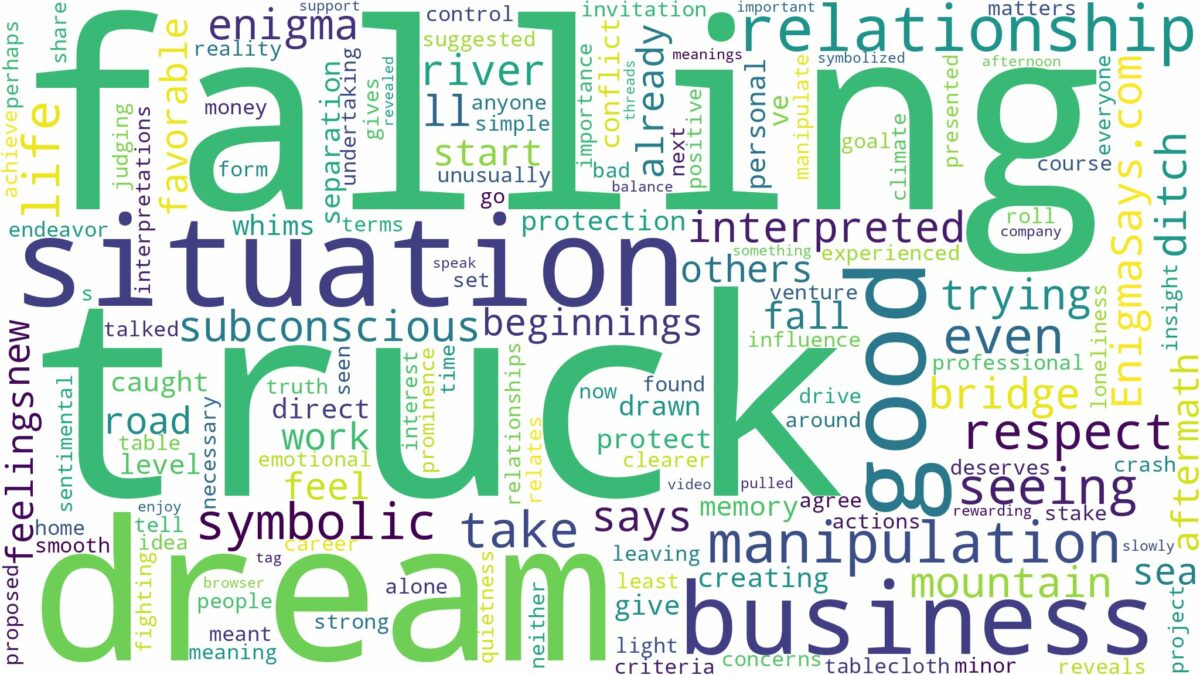 dreaming of truck falling and related dreams with their meanings in a word cloud