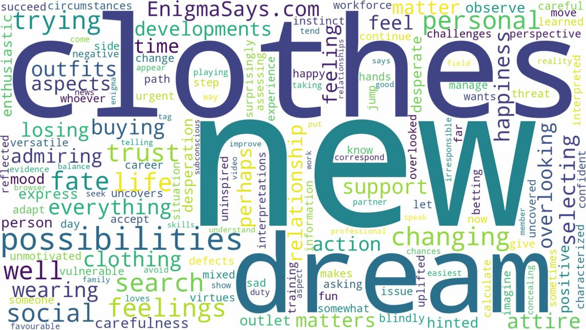 dreaming of trying new clothes and related dreams with their meanings in a word cloud