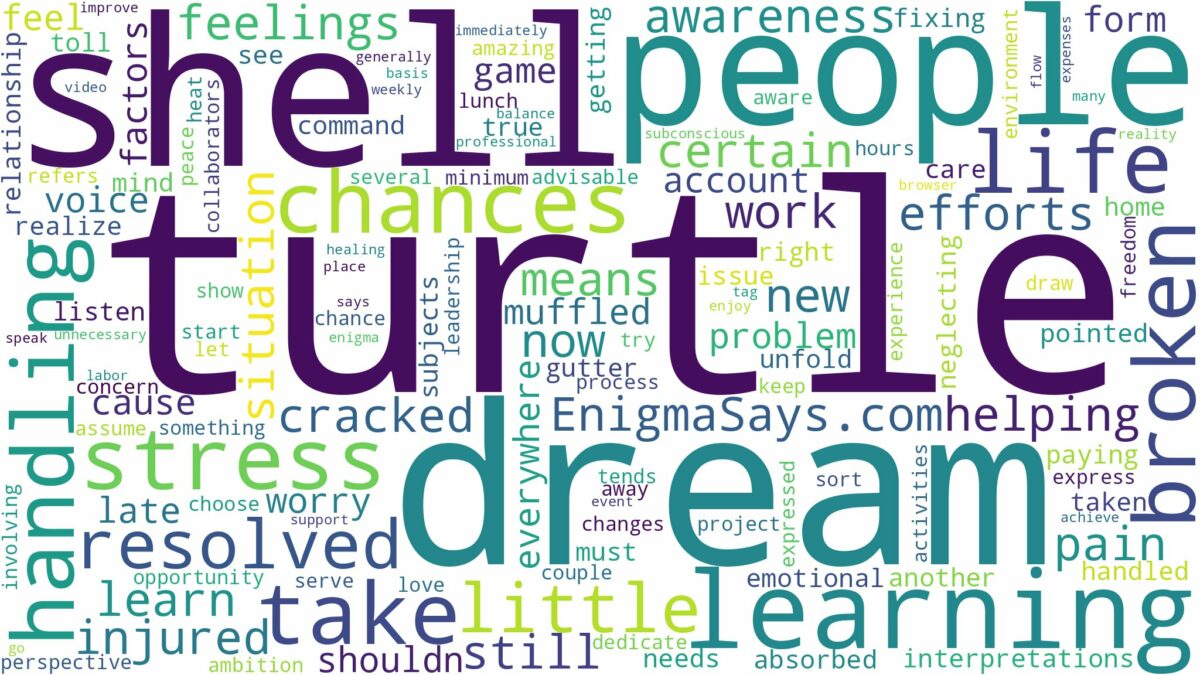 dream about turtle with broken shell and related dreams with their meanings in a word cloud