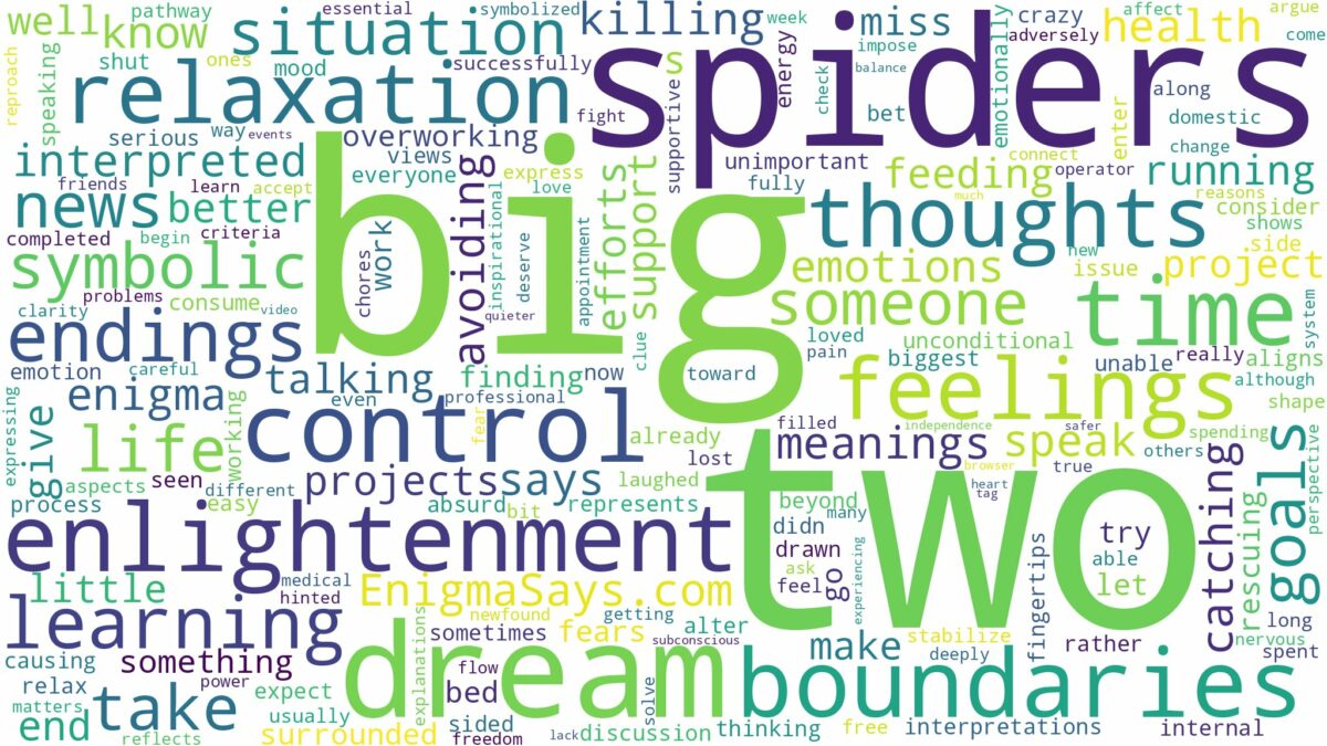 dream about two big spiders and related dreams with their meanings in a word cloud