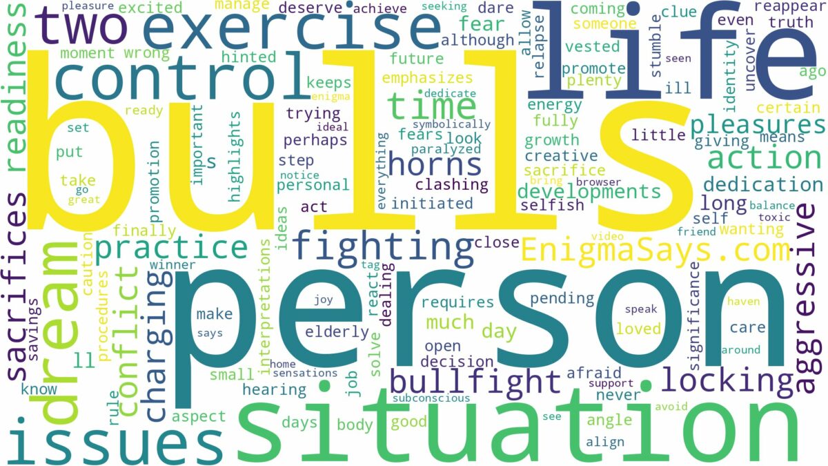 dreaming about two bulls fighting and related dreams with their meanings in a word cloud