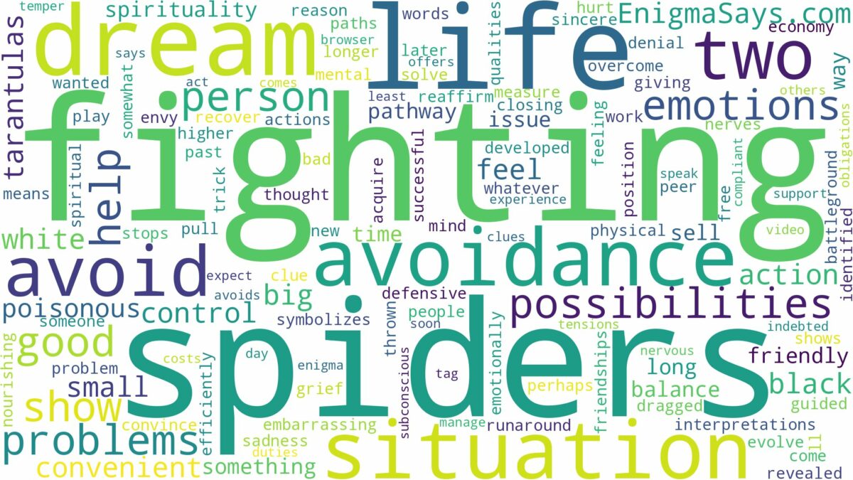 dreaming about two spiders fighting and related dreams with their meanings in a word cloud