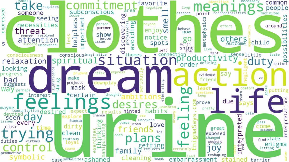 dream about urine on clothes and related dreams with their meanings in a word cloud