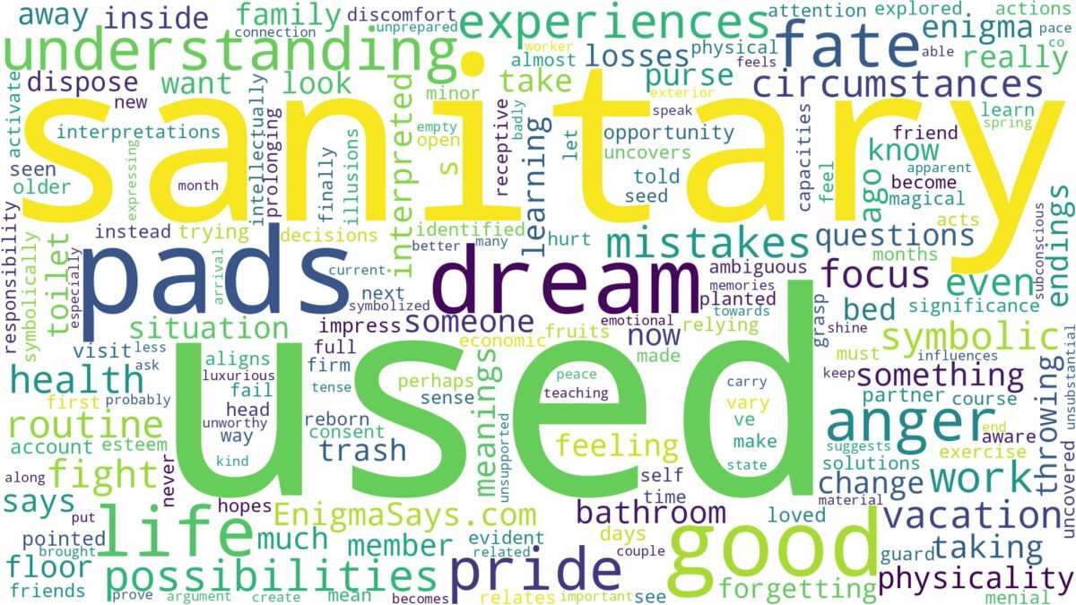 dream about used sanitary pads and related dreams with their meanings in a word cloud