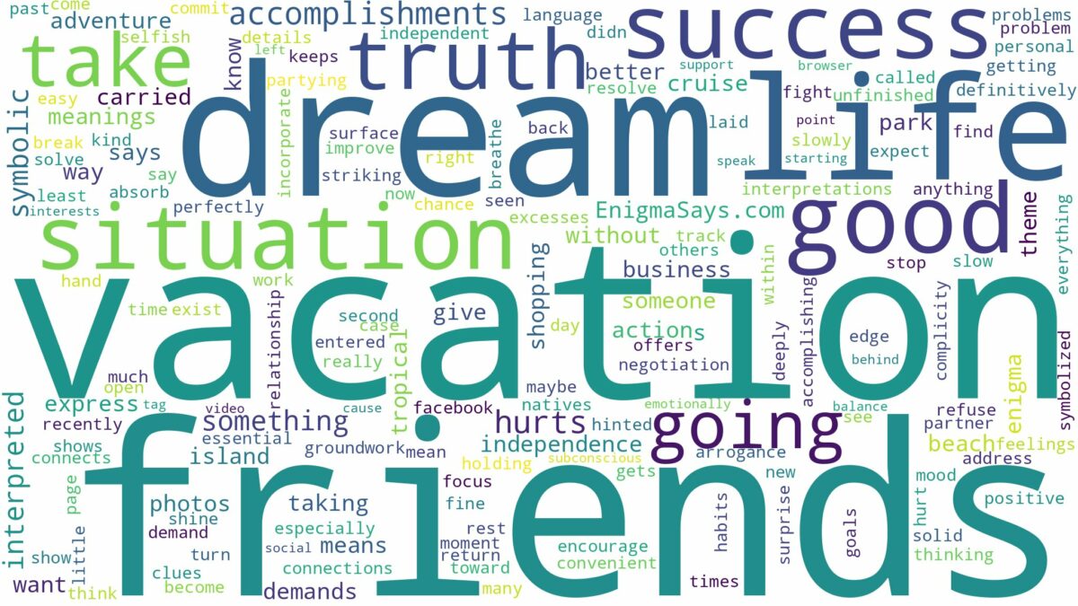 dream about vacation with friends and related dreams with their meanings in a word cloud