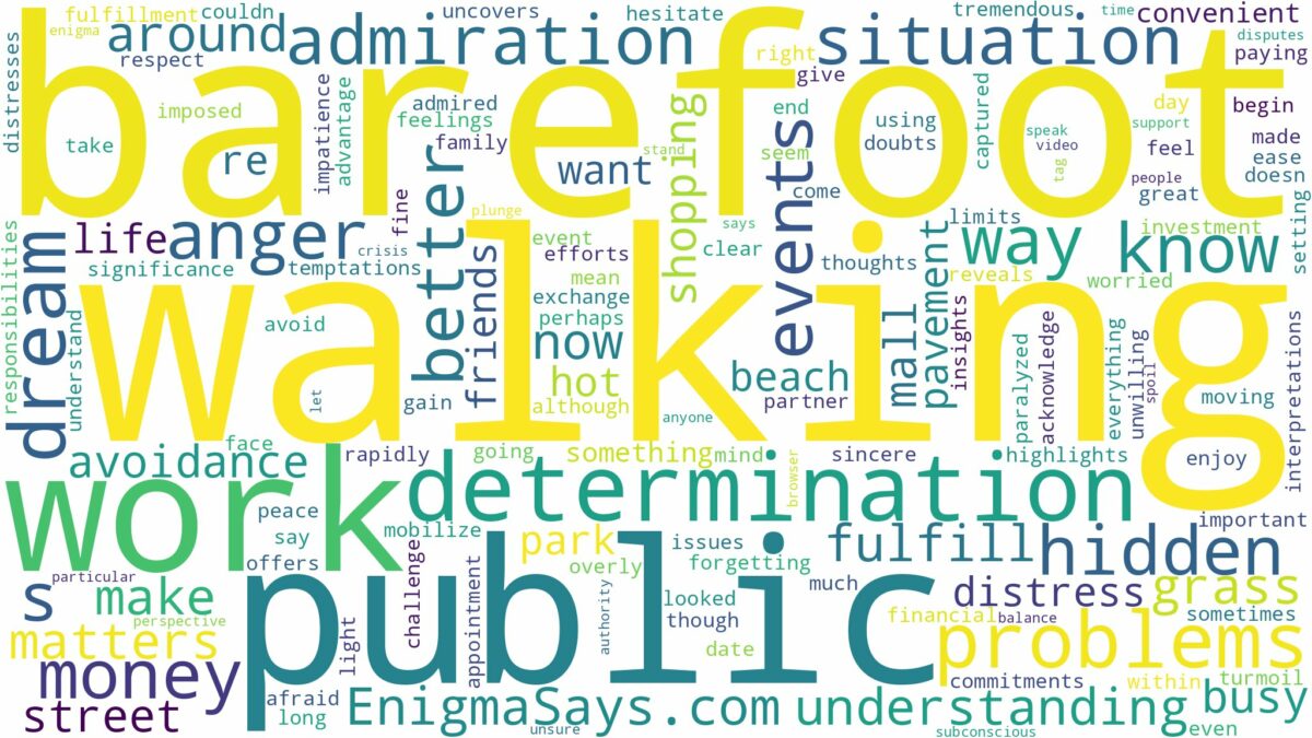 dreaming of walking barefoot in public and related dreams with their meanings in a word cloud