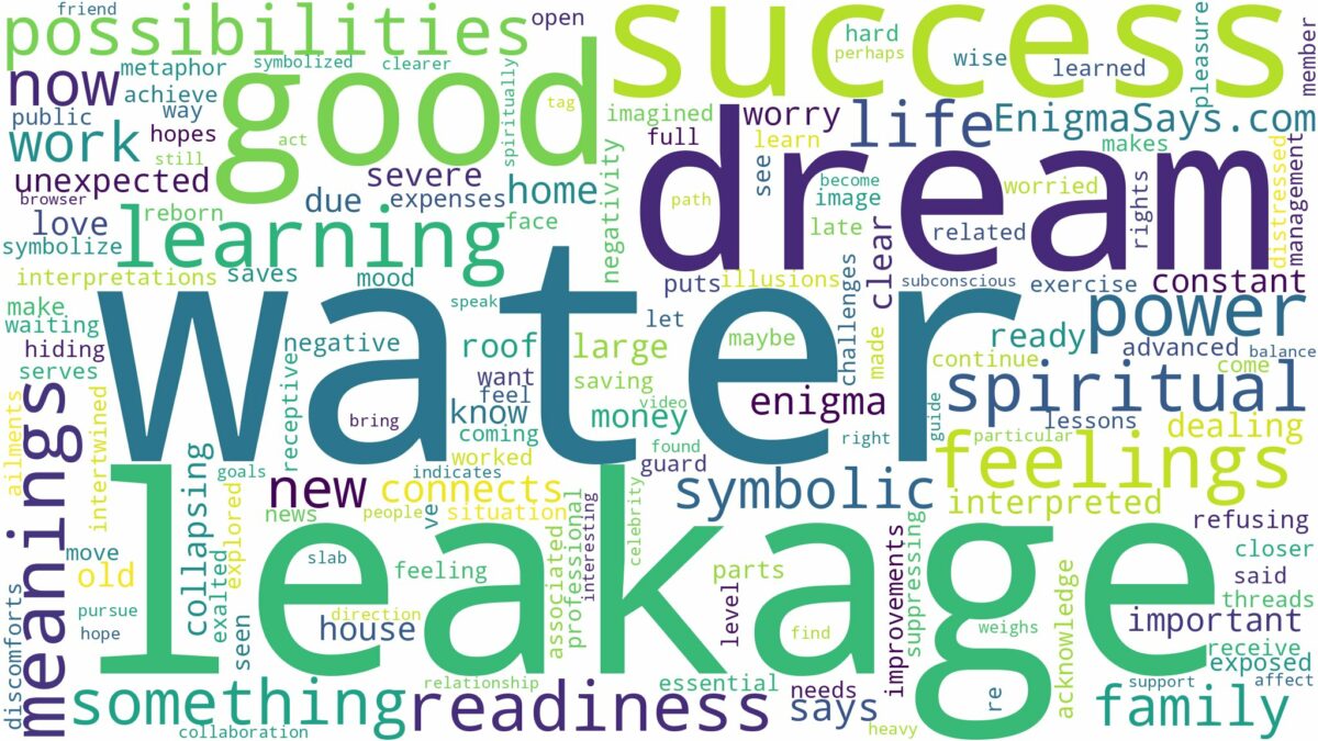 dream about water leakage and related dreams with their meanings in a word cloud