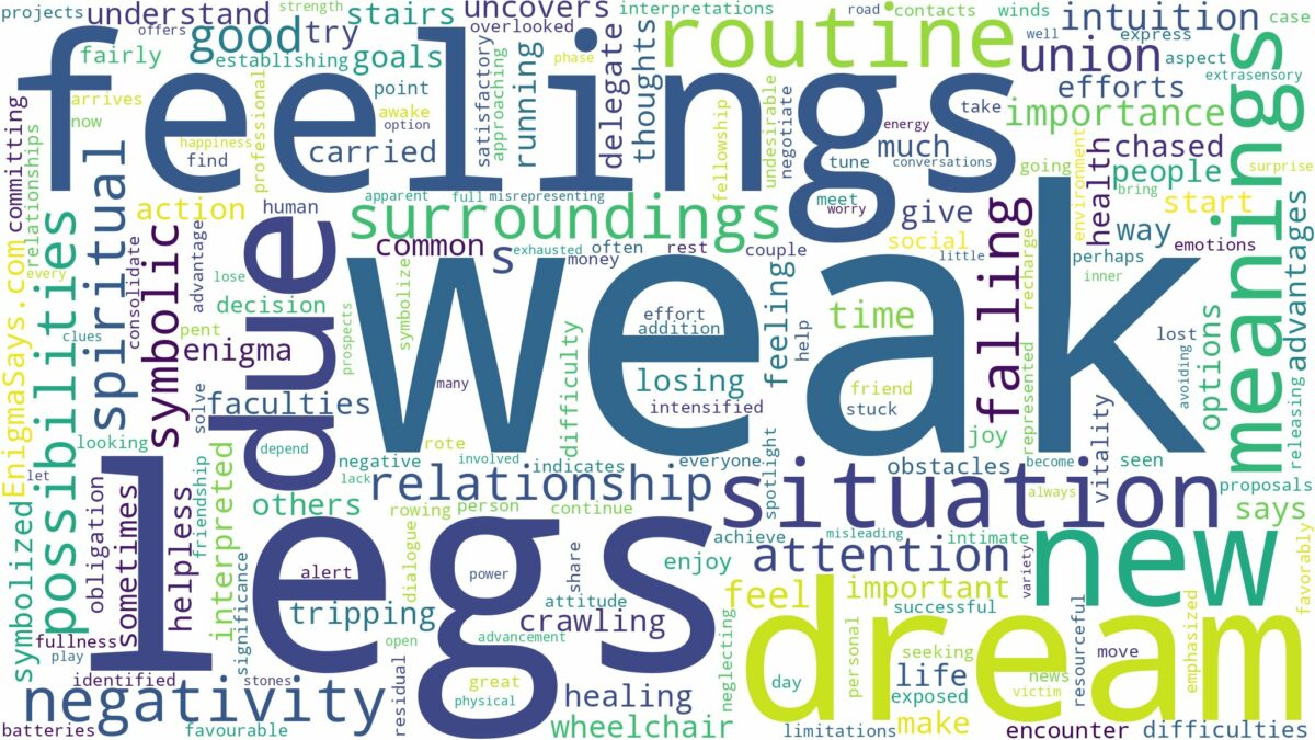 dream about weak legs and related dreams with their meanings in a word cloud