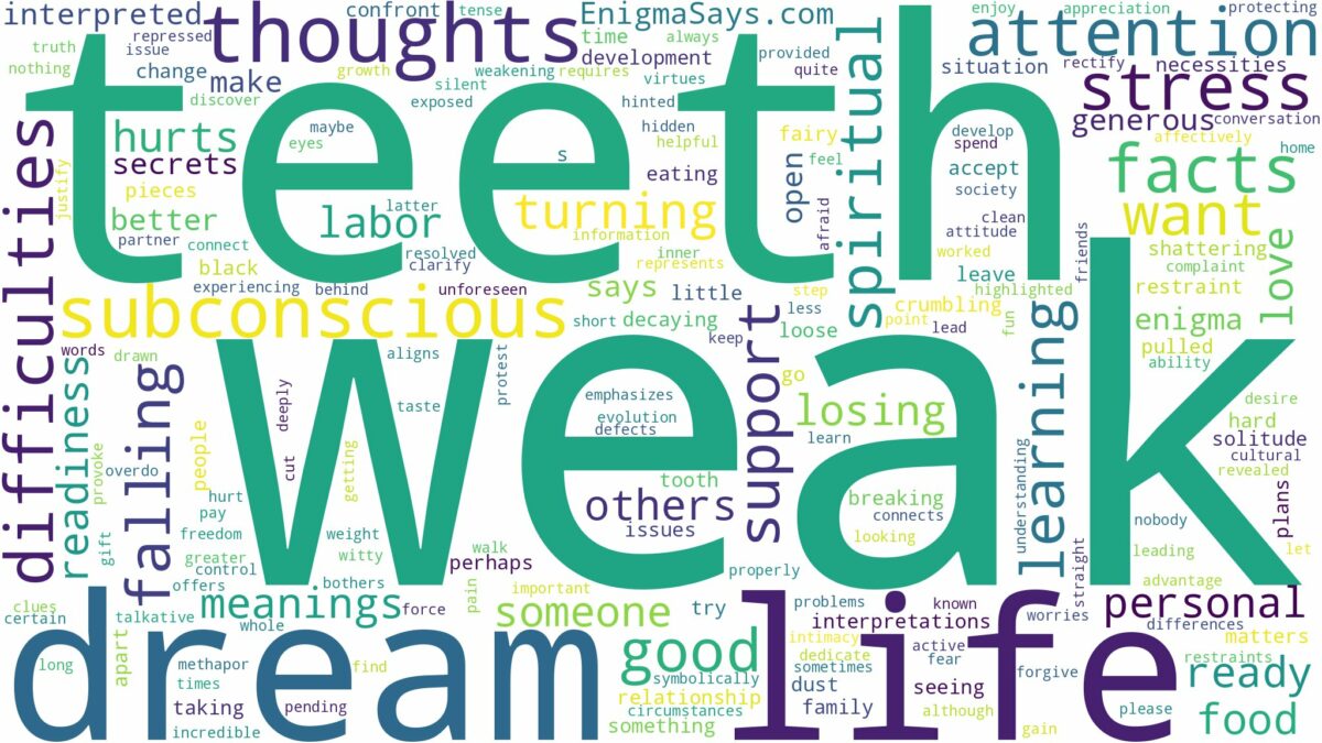 dream about weak teeth and related dreams with their meanings in a word cloud