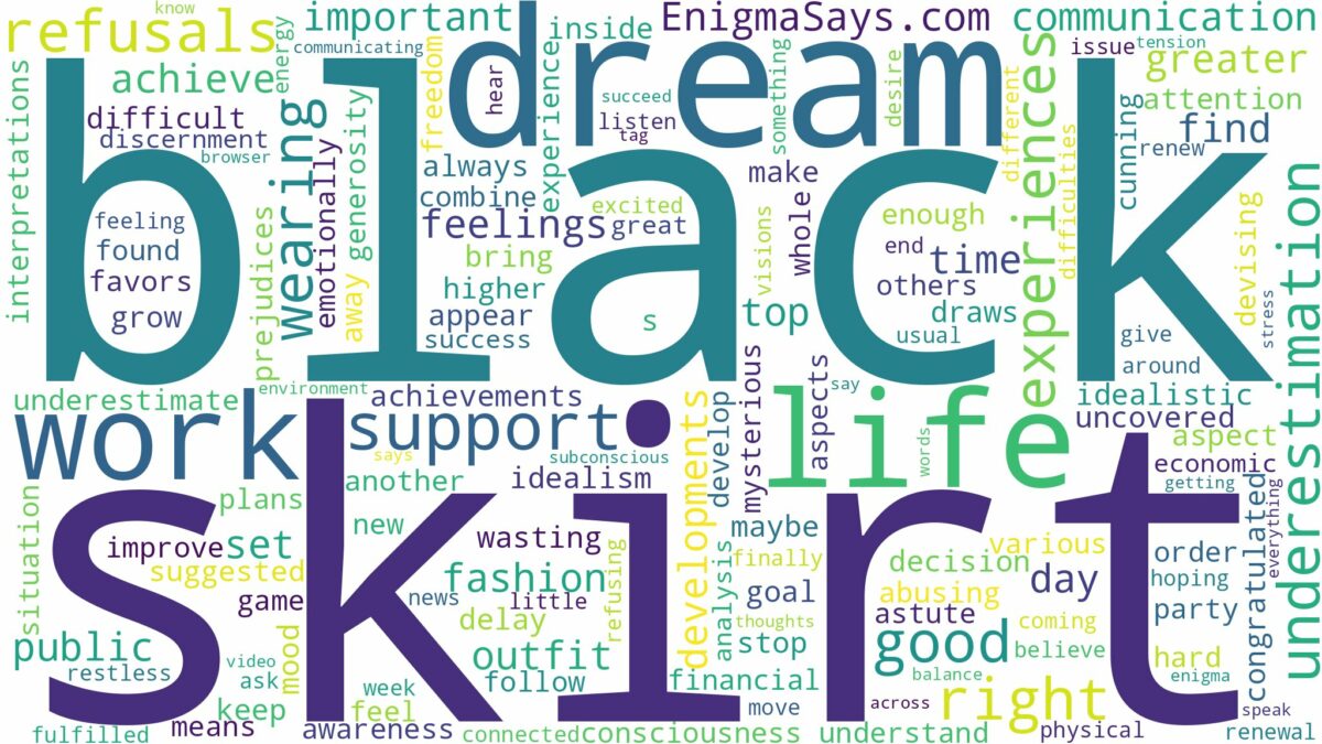 dreaming of wearing a black skirt and related dreams with their meanings in a word cloud