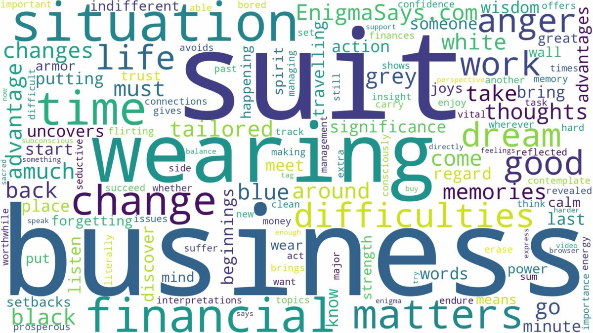 dreaming of wearing a business suit and related dreams with their meanings in a word cloud