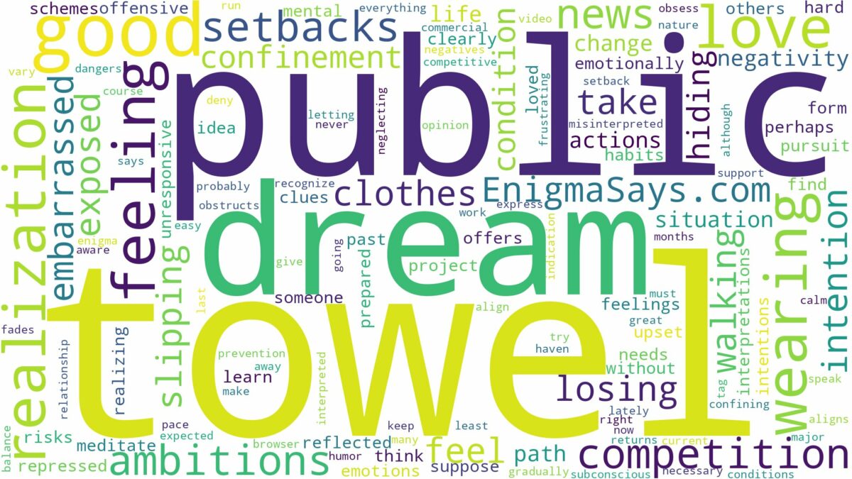 dreaming of wearing a towel in public and related dreams with their meanings in a word cloud