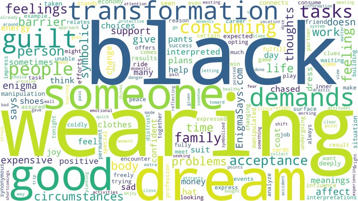 dream of wearing black and related dreams with their meanings in a word cloud