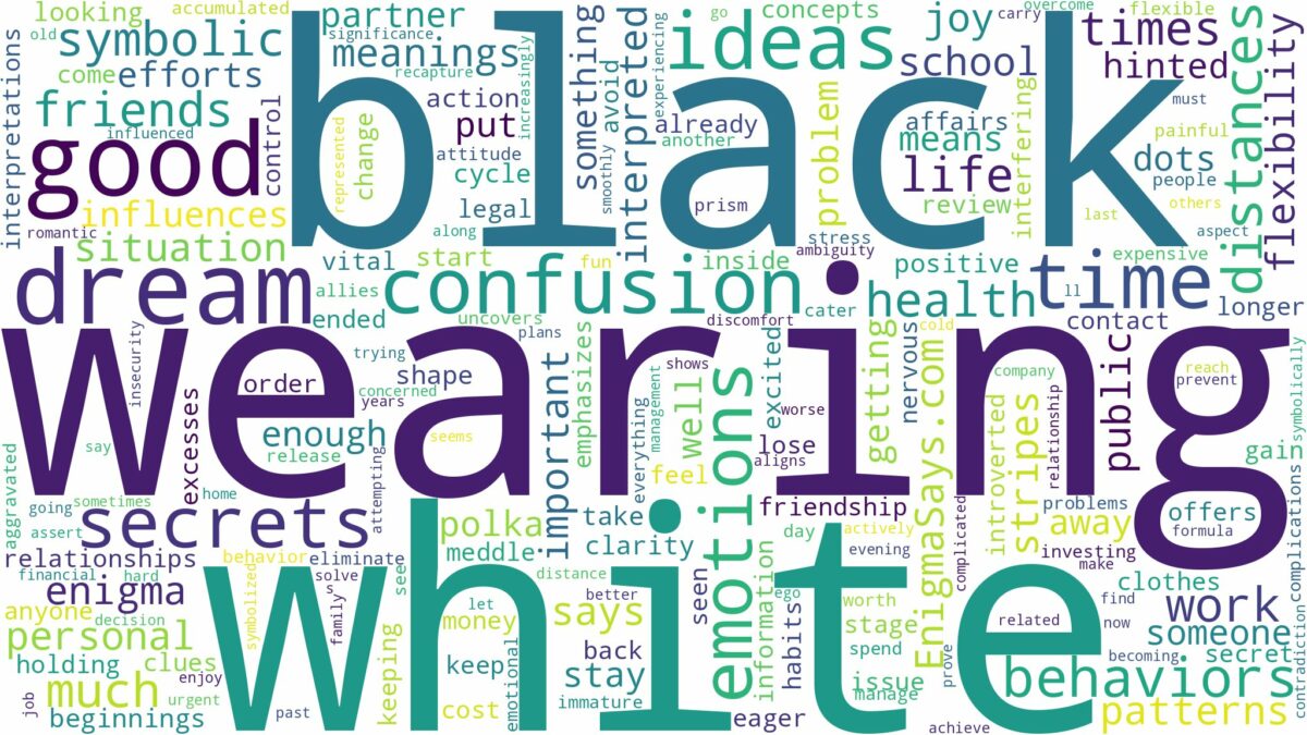 dreaming of wearing black and white and related dreams with their meanings in a word cloud