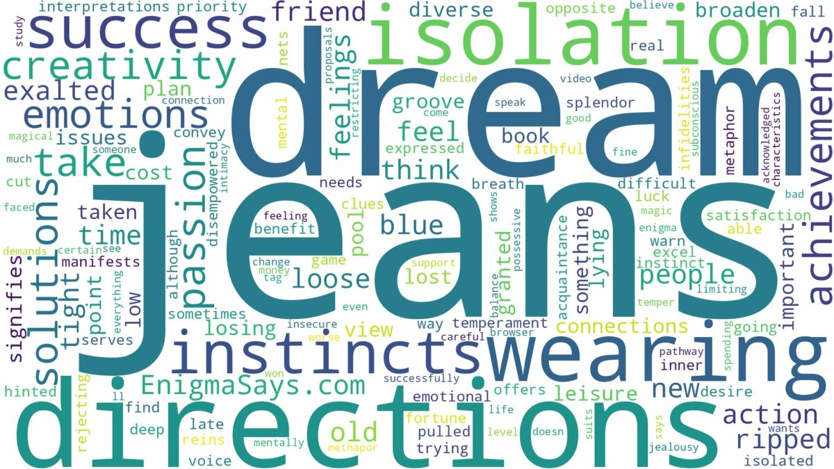 dream of wearing jeans and related dreams with their meanings in a word cloud