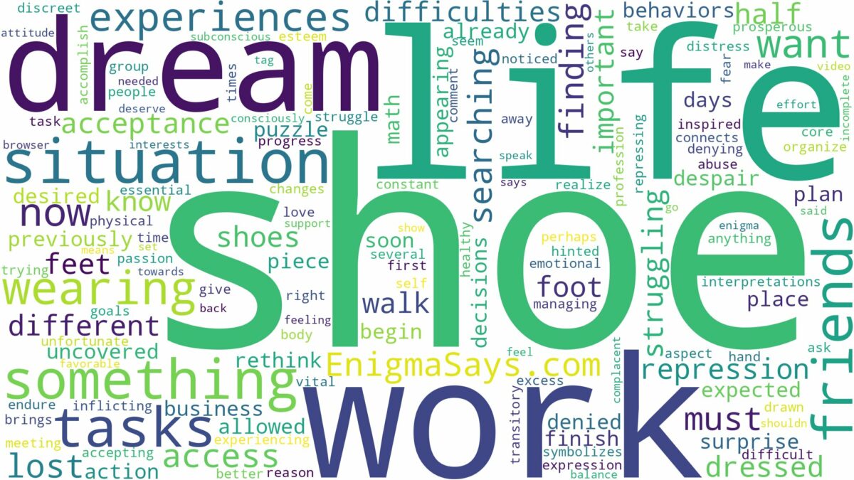 dreaming of wearing one shoe and related dreams with their meanings in a word cloud