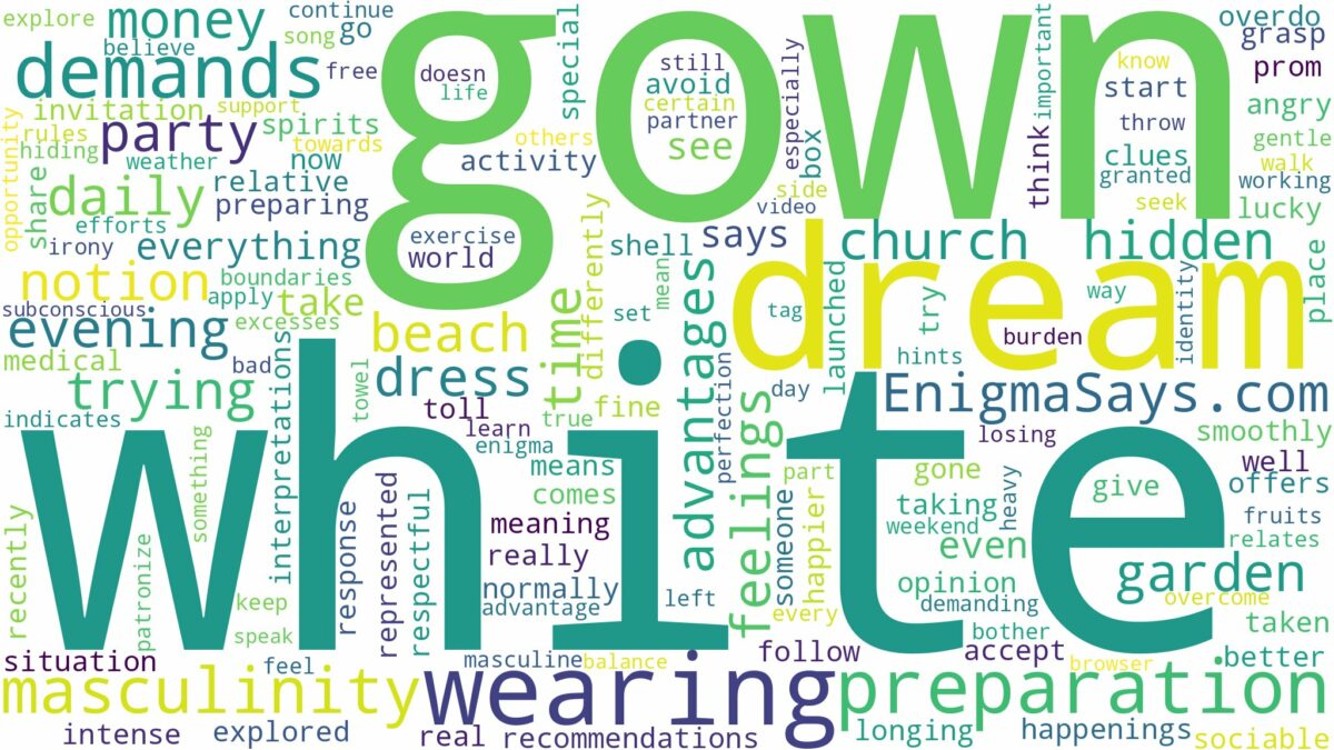 dreaming of wearing white gown and related dreams with their meanings in a word cloud