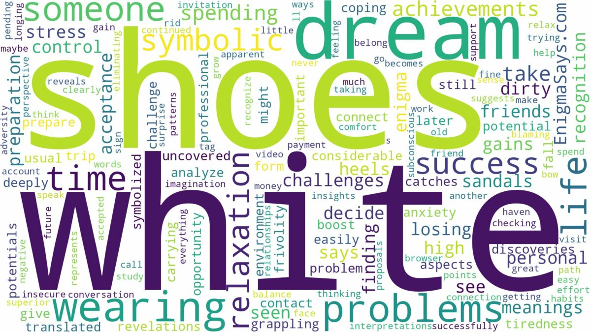 dreaming of wearing white shoes and related dreams with their meanings in a word cloud