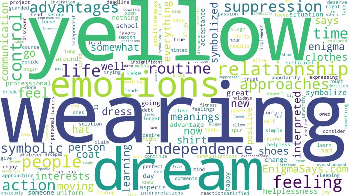 dream of wearing yellow and related dreams with their meanings in a word cloud