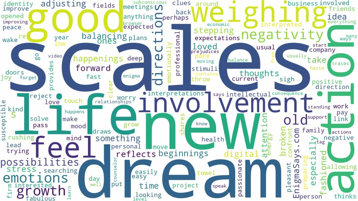 dream of weighing scales and related dreams with their meanings in a word cloud