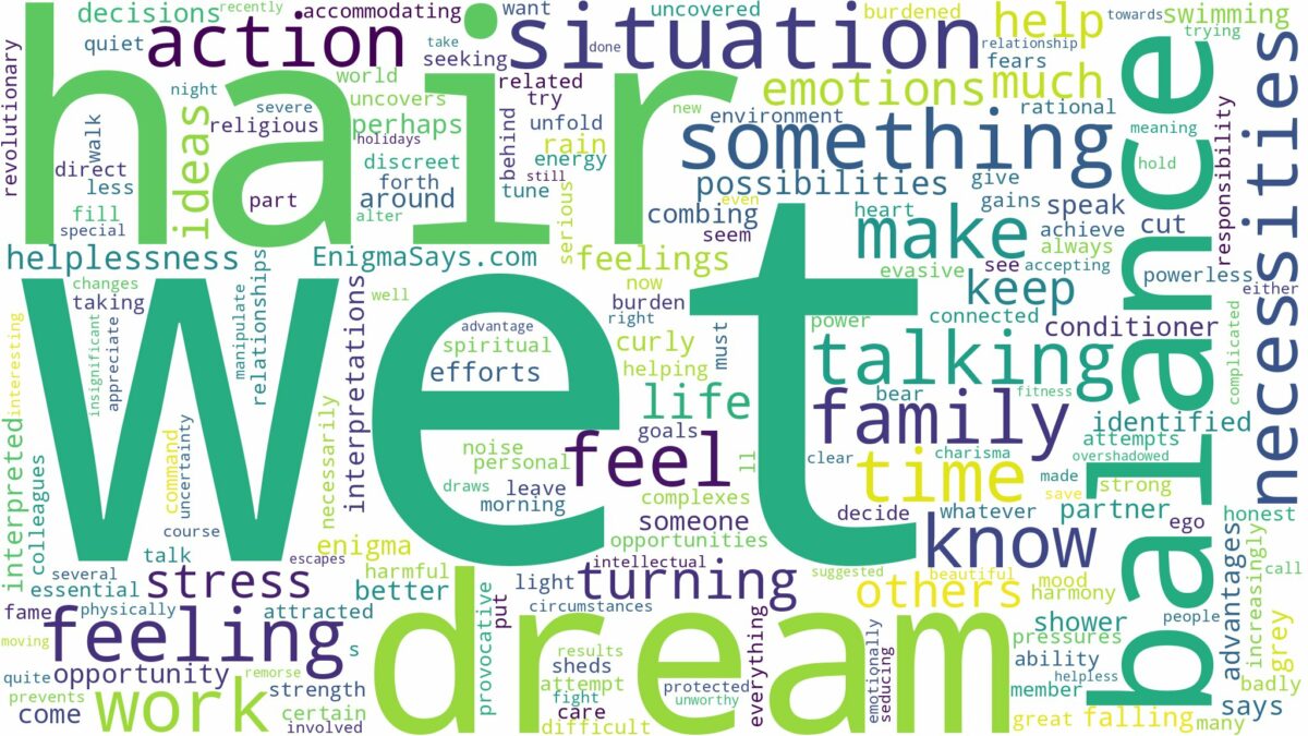 dream about wet hair and related dreams with their meanings in a word cloud