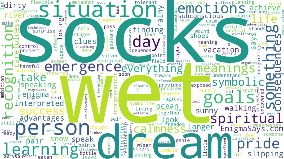 dream about wet socks and related dreams with their meanings in a word cloud