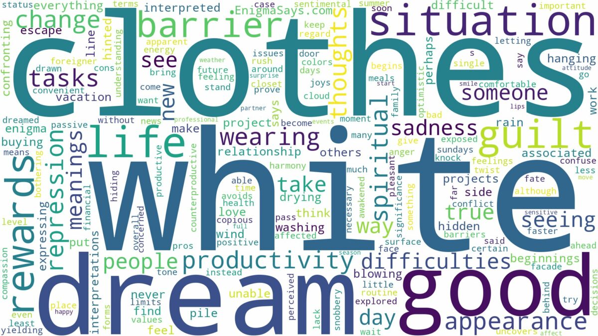 dream about white clothes and related dreams with their meanings in a word cloud