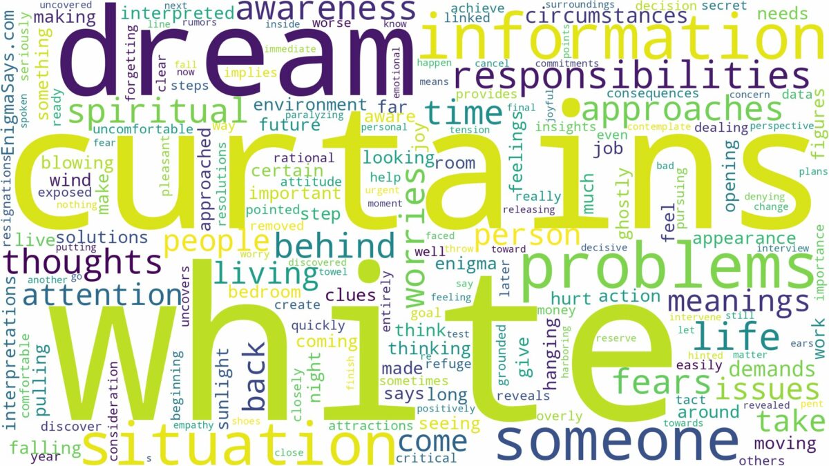 dream about white curtains and related dreams with their meanings in a word cloud