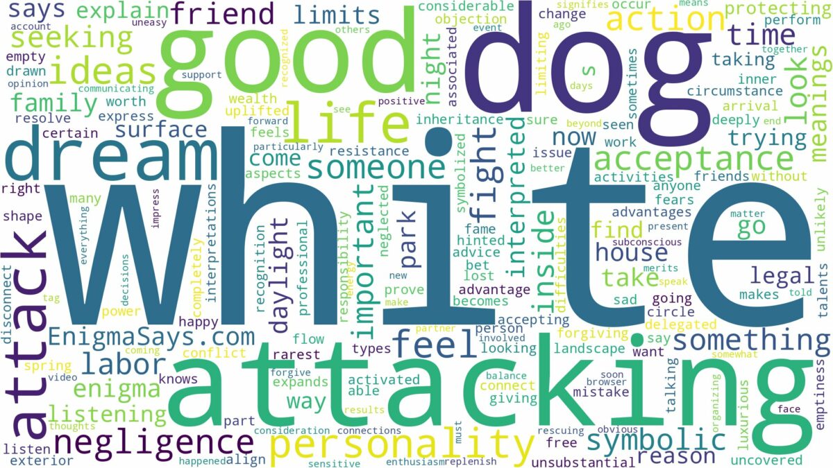 dreaming about white dog attacking you and related dreams with their meanings in a word cloud