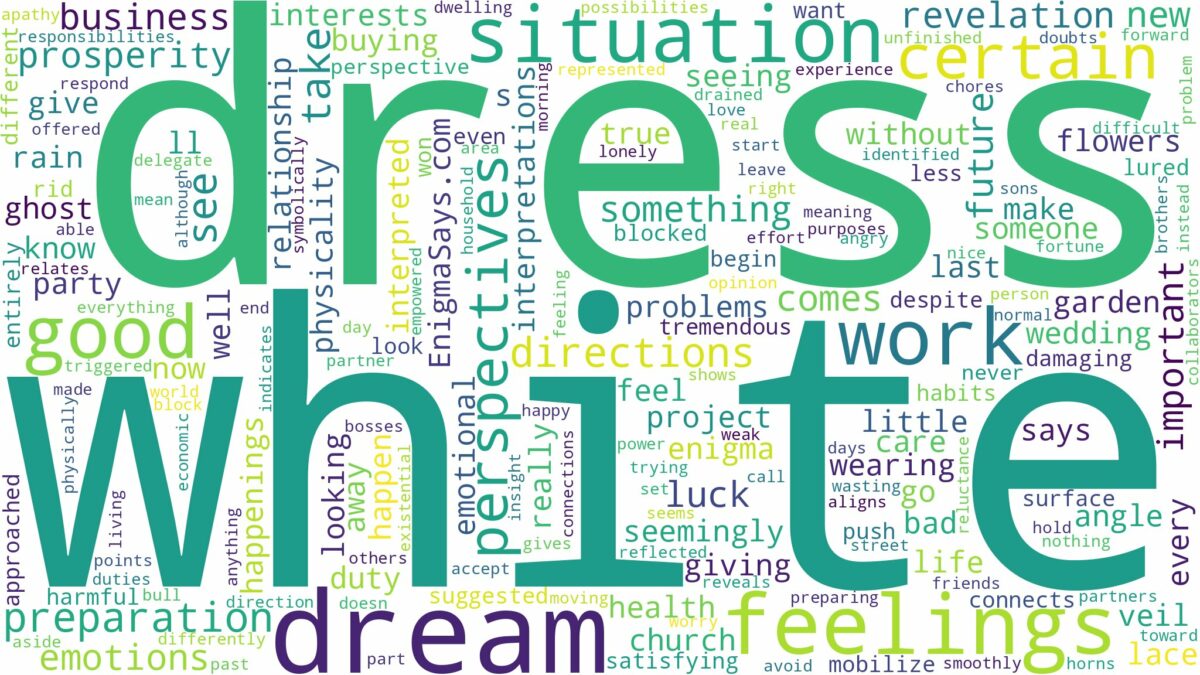 dream about white dress and related dreams with their meanings in a word cloud