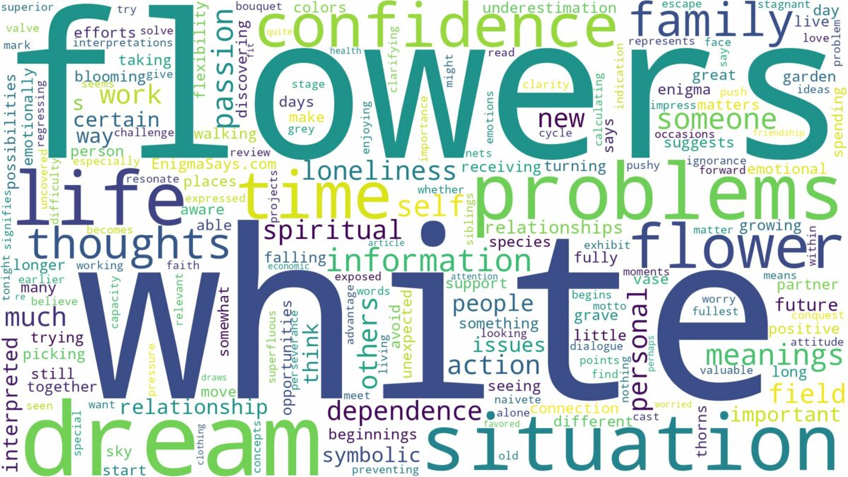 dream about white flowers and related dreams with their meanings in a word cloud