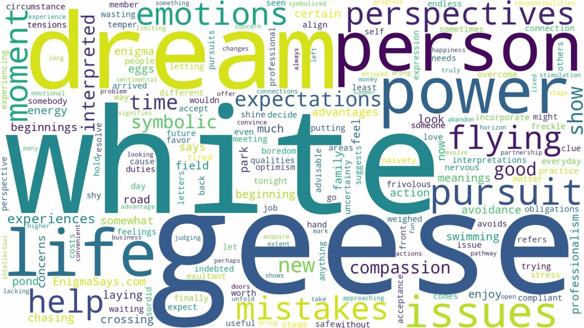 dream about white geese and related dreams with their meanings in a word cloud