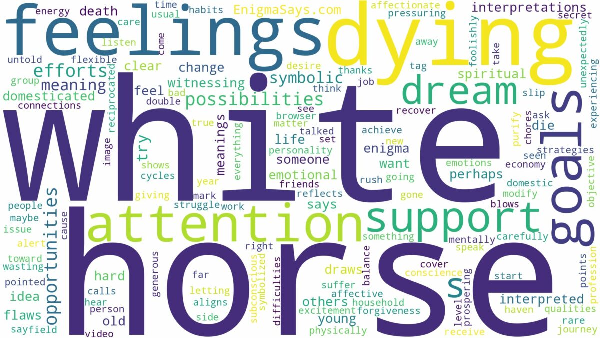 dreaming about white horse dying and related dreams with their meanings in a word cloud