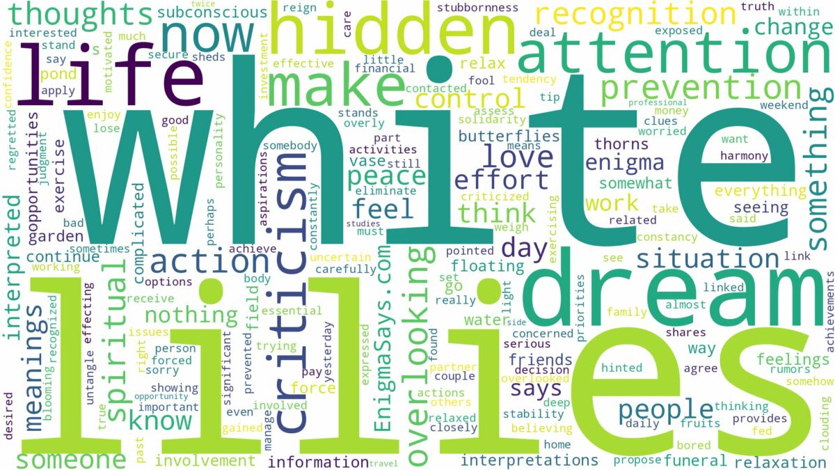 dream about white lilies and related dreams with their meanings in a word cloud