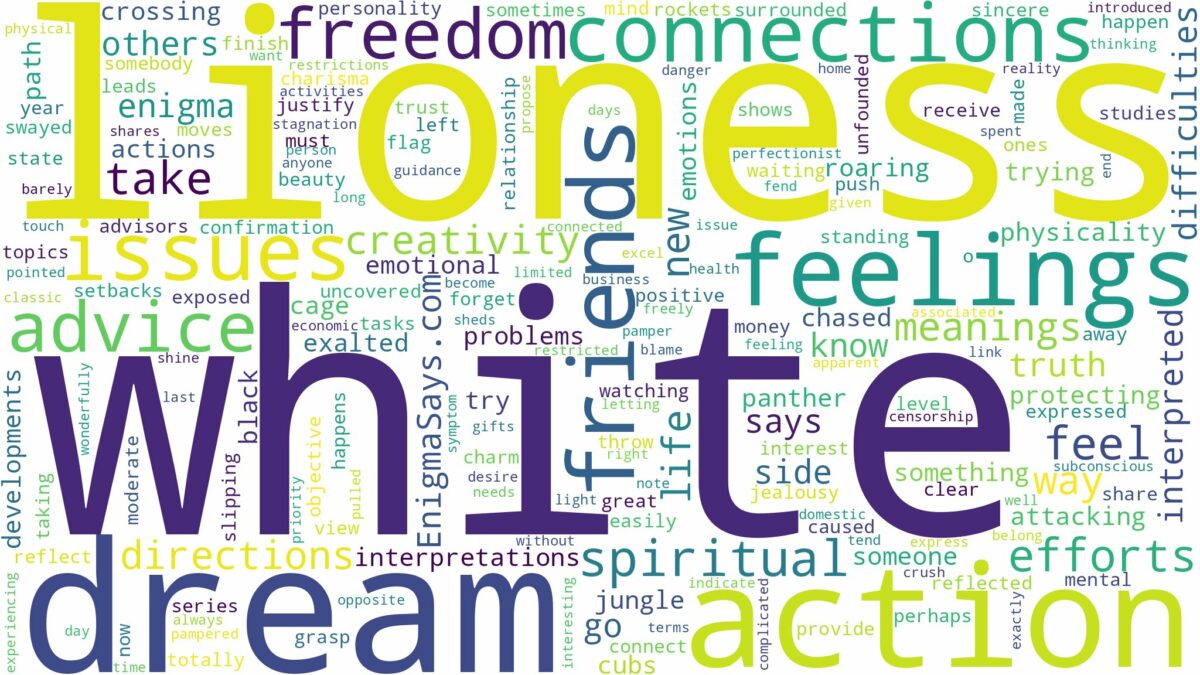 dream about white lioness and related dreams with their meanings in a word cloud