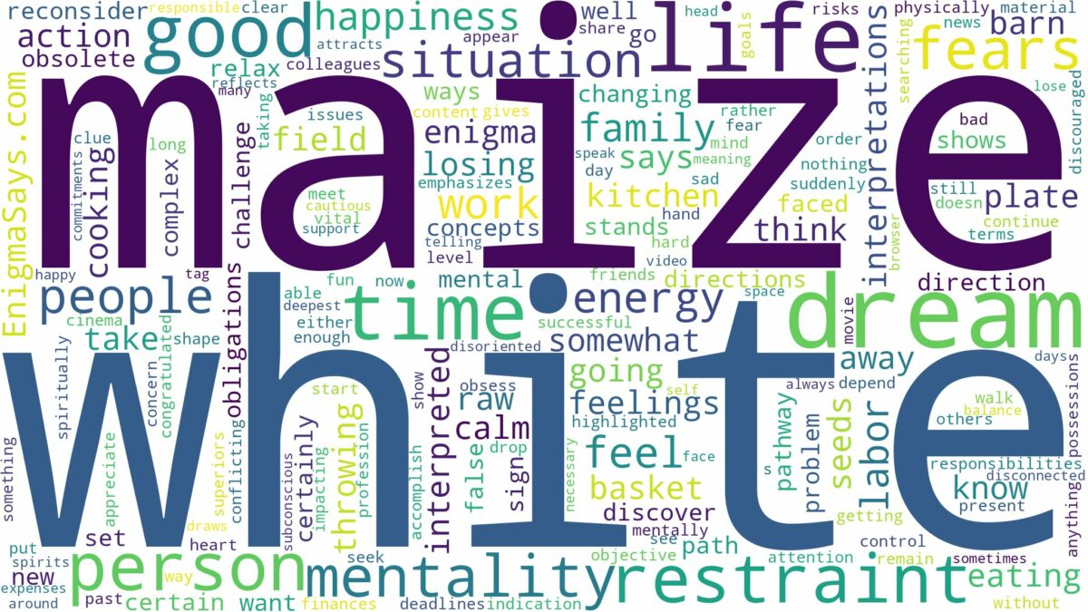 dream about white maize and related dreams with their meanings in a word cloud