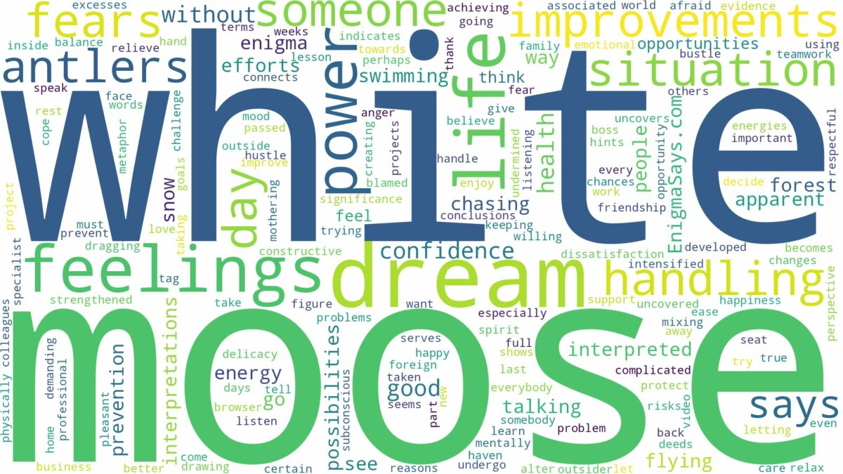 dream about white moose and related dreams with their meanings in a word cloud