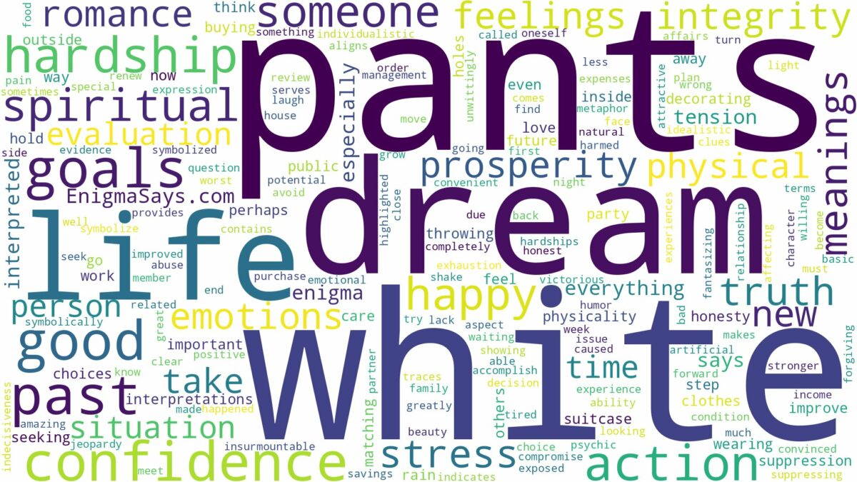 dream about white pants and related dreams with their meanings in a word cloud