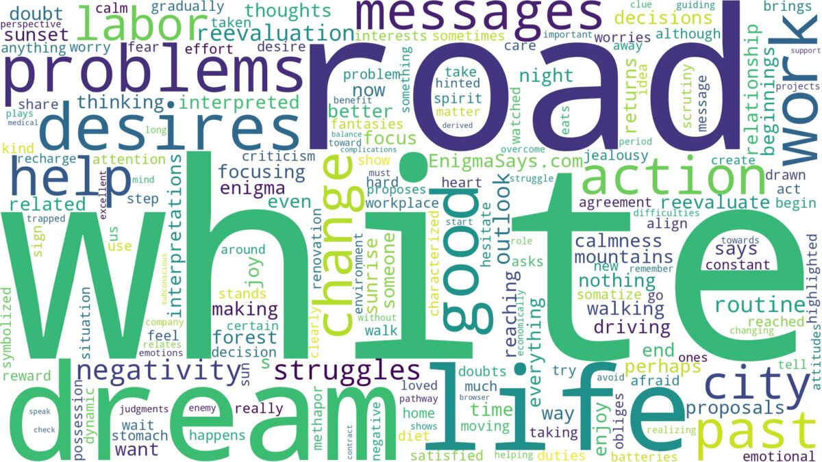 dream about white road and related dreams with their meanings in a word cloud