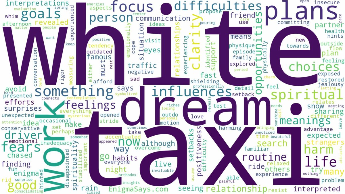 dream about white taxi and related dreams with their meanings in a word cloud