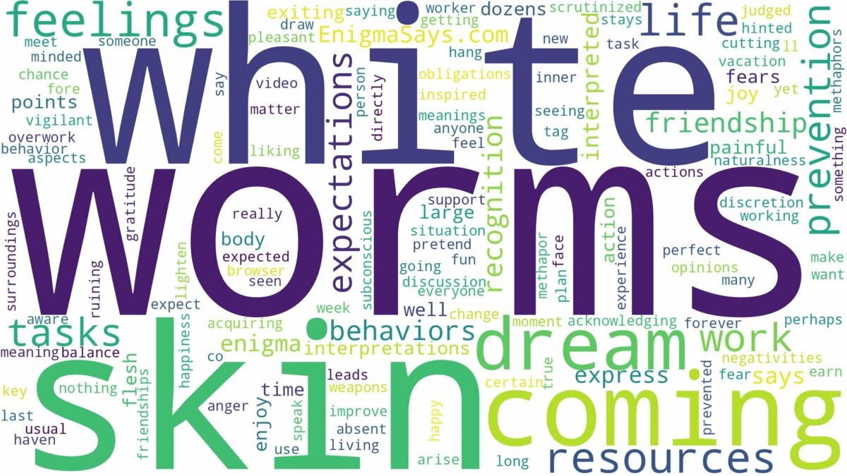 dreaming about white worms coming out of skin and related dreams with their meanings in a word cloud