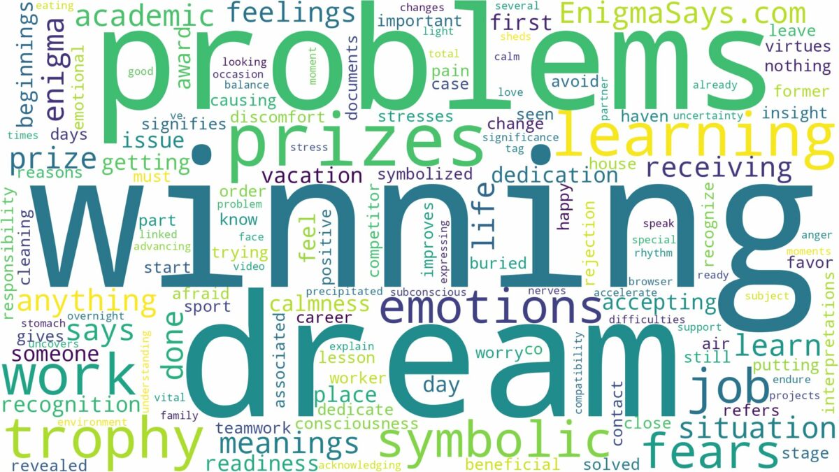 dream of winning prizes and related dreams with their meanings in a word cloud